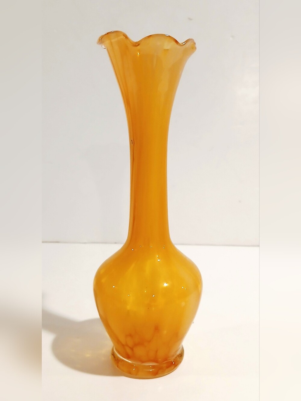Vintage Orange Glass Bud Vase With White - Home Accents